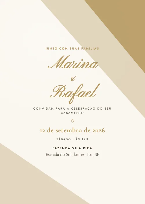 Convite de casamento Diagonal Champagne, estilo moderno