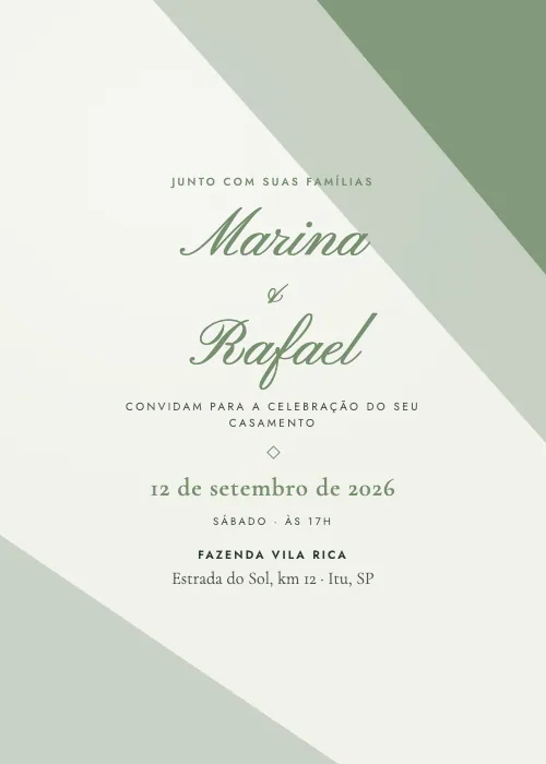 Convite de casamento Diagonal Sálvia, estilo moderno