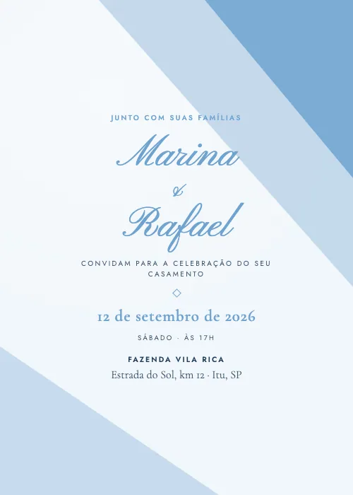 Convite de casamento Diagonal Céu, estilo moderno