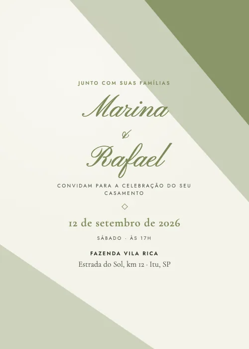 Convite de casamento Diagonal Oliva, estilo moderno