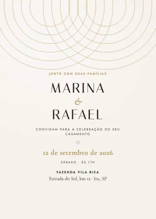 Convite de casamento Entrelaços Ouro, estilo moderno