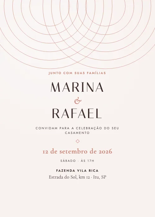 Convite de casamento Entrelaços Rosé, estilo moderno