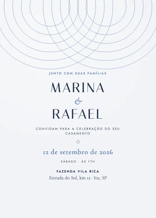 Convite de casamento Entrelaços Azul, estilo moderno