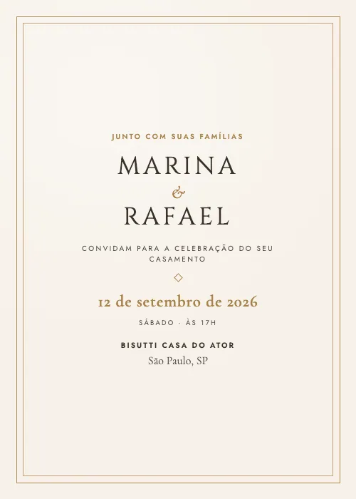 Convite de casamento clássico Bisutti Casa do Ator, São Paulo