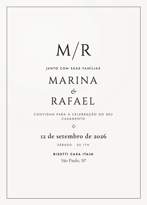 Convite de casamento minimalista Bisutti Casa Itaim, São Paulo