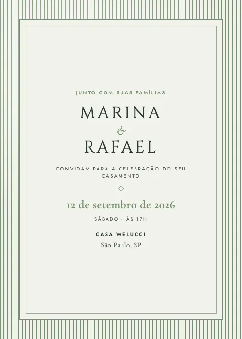 Convite de casamento clássico Casa Welucci, São Paulo
