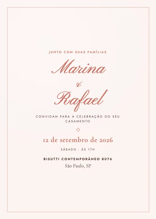 Convite de casamento romântico Bisutti Contemporâneo 8076, São Paulo