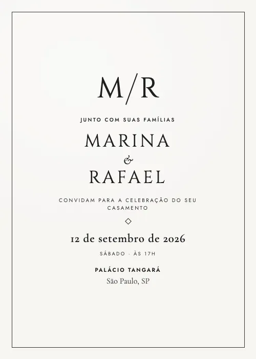 Convite de casamento minimalista Palácio Tangará, São Paulo