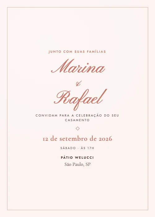 Convite de casamento romântico Pátio Welucci, São Paulo