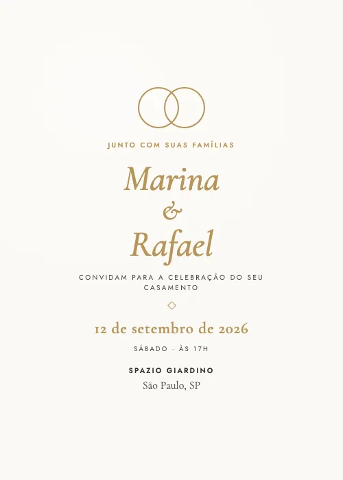 Convite de casamento minimalista Spazio Giardino, São Paulo