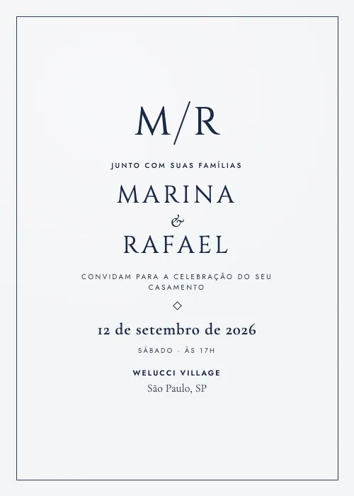 Convite de casamento minimalista Welucci Village, São Paulo