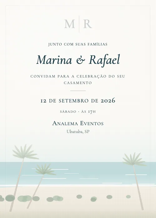 Convite de casamento em aquarela Analema Eventos, Ubatuba