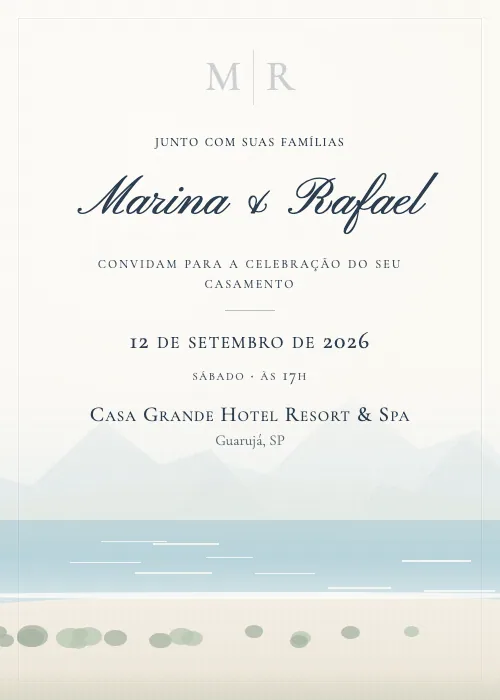 Convite de casamento em aquarela Casa Grande Hotel Resort & Spa, Guarujá