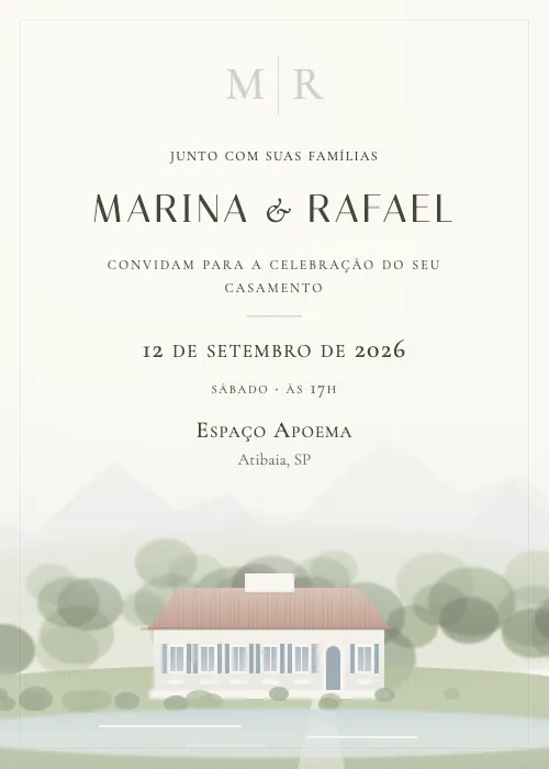 Convite de casamento em aquarela Espaço Apoema, Atibaia
