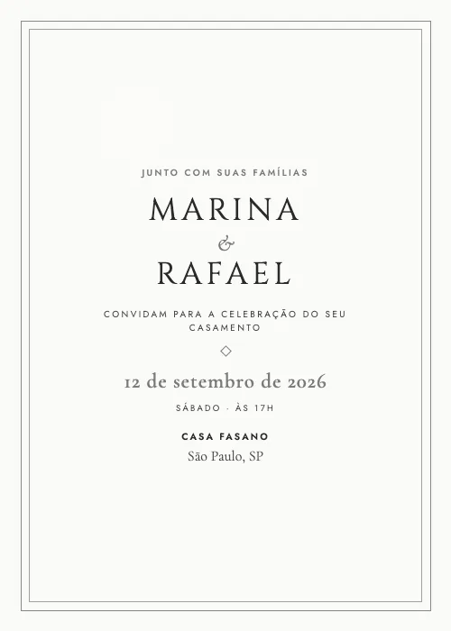 Convite de casamento clássico Casa Fasano, São Paulo