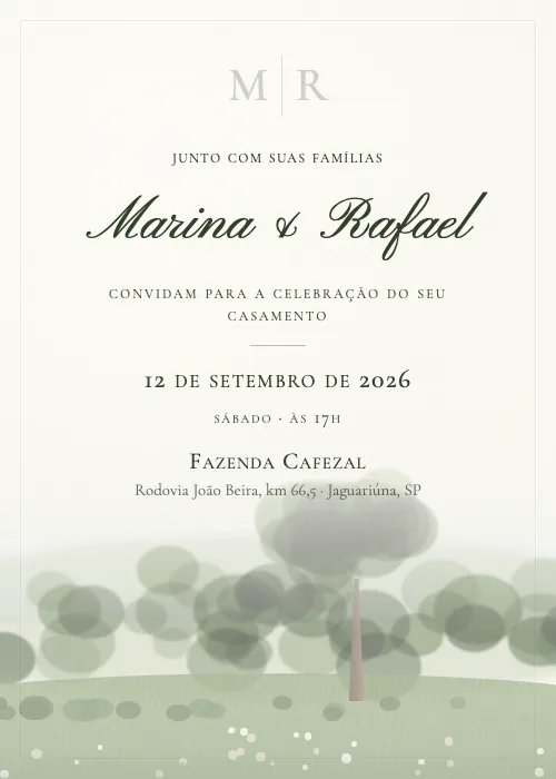 Convite de casamento em aquarela Fazenda Cafezal, Jaguariúna