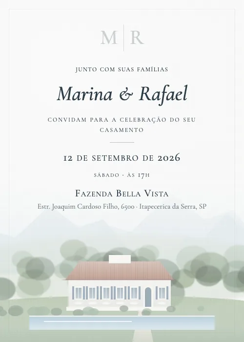Convite de casamento em aquarela Fazenda Bella Vista, Itapecerica da Serra