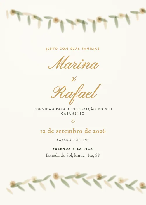 Convite de casamento Guirlanda de Folhagens Oliva, estilo botânico