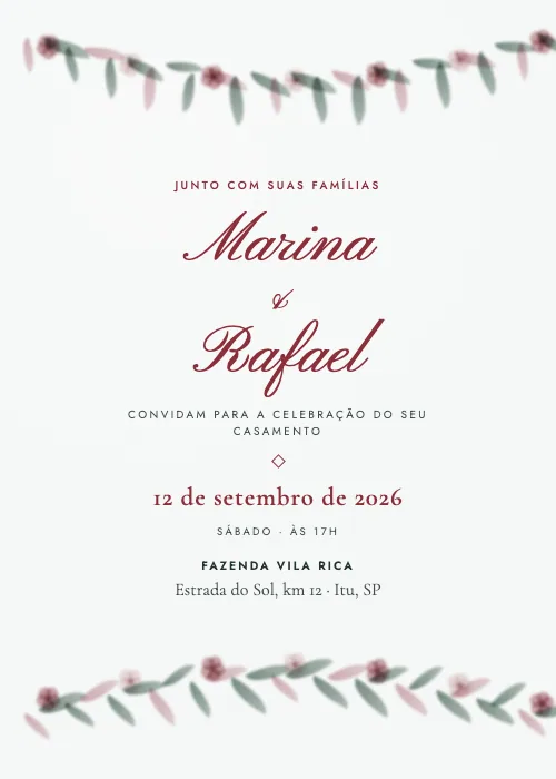 Convite de casamento Guirlanda de Folhagens Inverno, estilo botânico