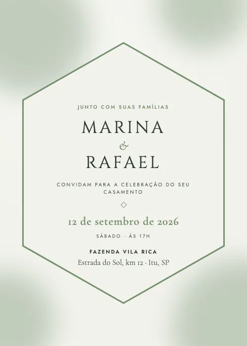 Convite de casamento Hexágono Floral Sálvia, estilo romântico