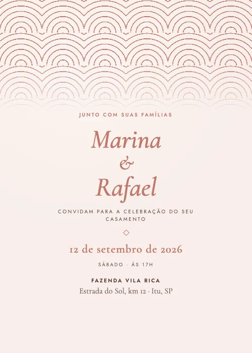 Convite de casamento Leques Rosé Gold, estilo de luxo