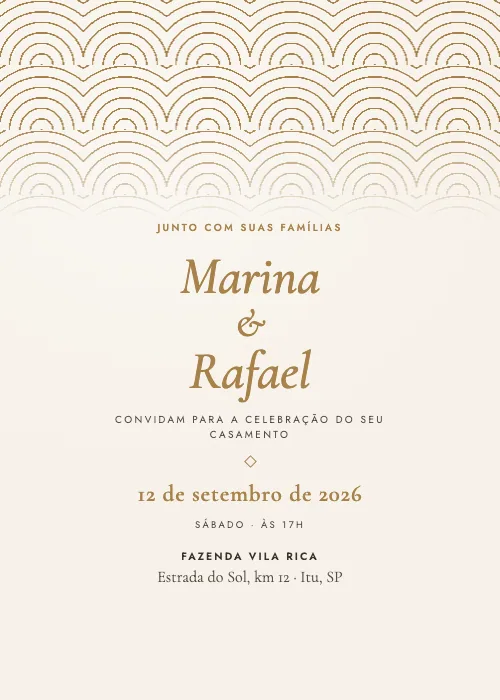 Convite de casamento Leques Marfim e Ouro, estilo de luxo