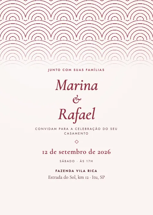 Convite de casamento Leques Marsala, estilo de luxo