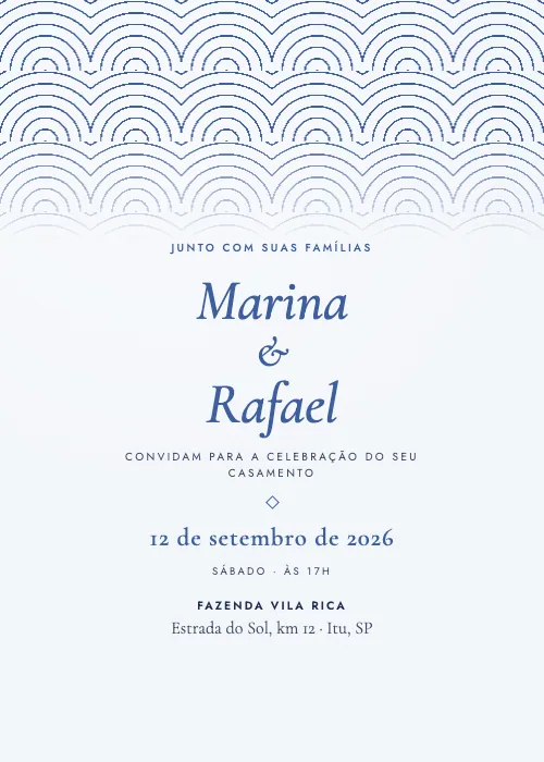 Convite de casamento Leques Azul Porcelana, estilo de luxo