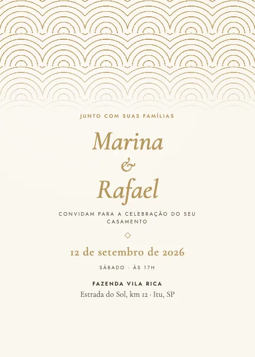 Convite de casamento Leques Champagne, estilo de luxo