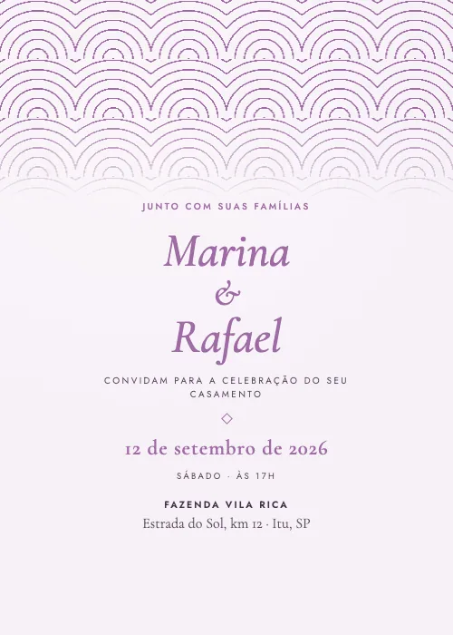 Convite de casamento Leques Lilás, estilo de luxo