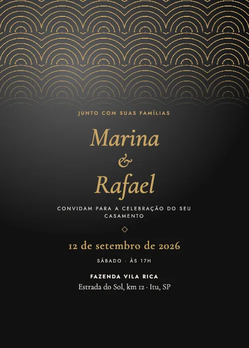 Convite de casamento Leques Noite Dourada, estilo de luxo