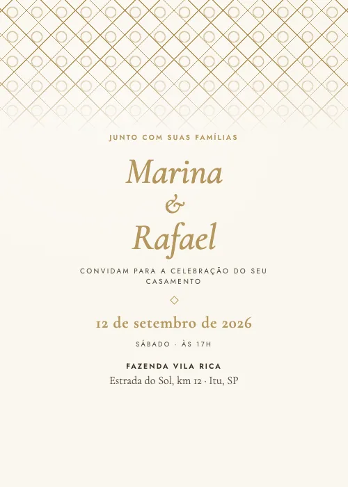 Convite de casamento Losangos Champagne, estilo clássico