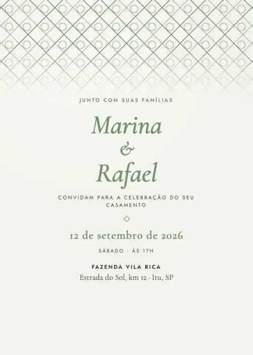 Convite de casamento Losangos Sálvia, estilo clássico