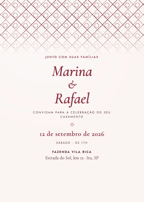 Convite de casamento Losangos Marsala, estilo clássico