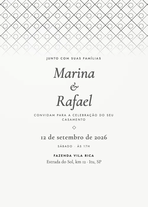 Convite de casamento Losangos Grafite, estilo clássico