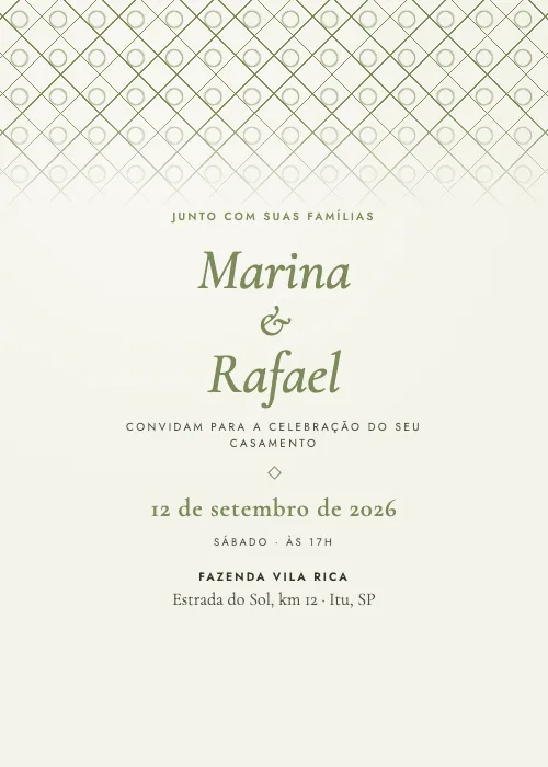 Convite de casamento Losangos Oliva, estilo clássico