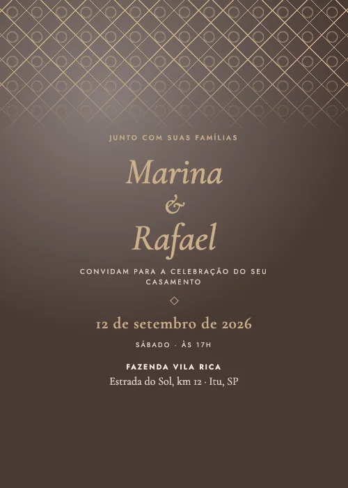 Convite de casamento Losangos Café, estilo clássico