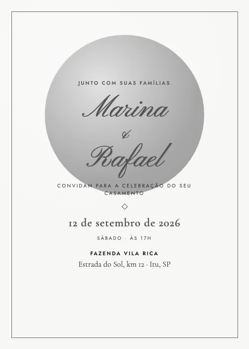 Convite de casamento Lua Cheia Grafite, estilo romântico