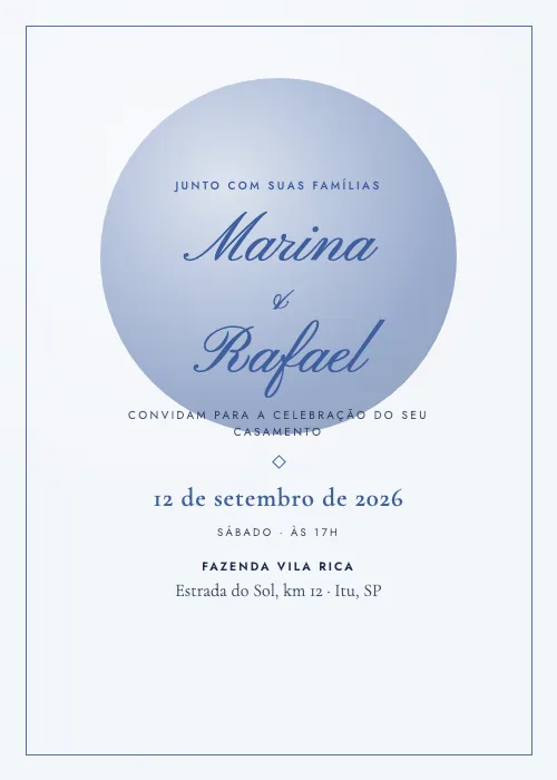 Convite de casamento Lua Cheia Azul Porcelana, estilo romântico