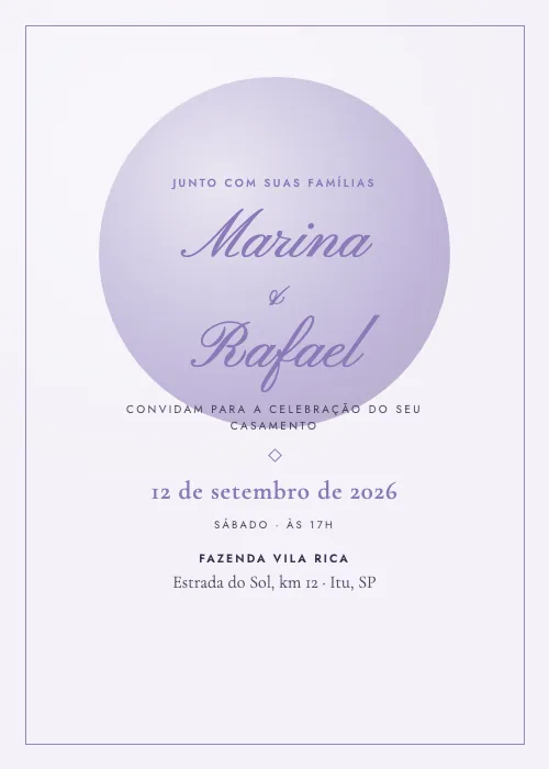 Convite de casamento Lua Cheia Lavanda, estilo romântico