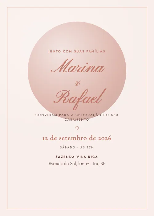Convite de casamento Lua Cheia Rosé Gold, estilo romântico