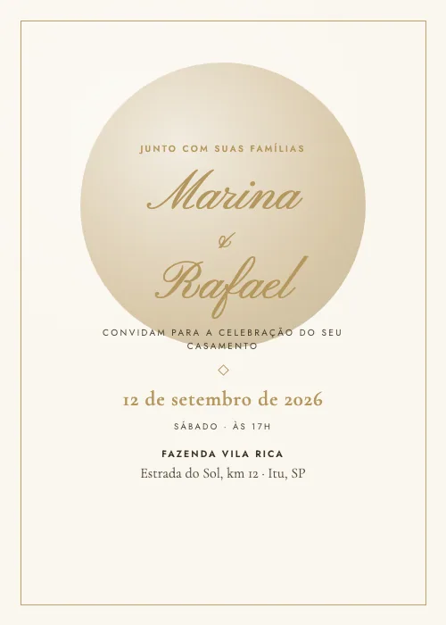 Convite de casamento Lua Cheia Champagne, estilo romântico