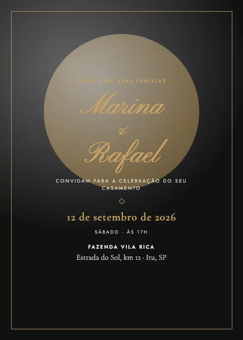 Convite de casamento Lua Cheia Noite Dourada, estilo romântico