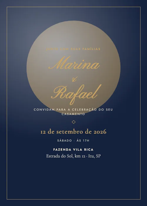 Convite de casamento Lua Cheia Marinho, estilo romântico