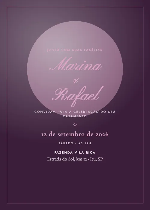 Convite de casamento Lua Cheia Ameixa, estilo romântico