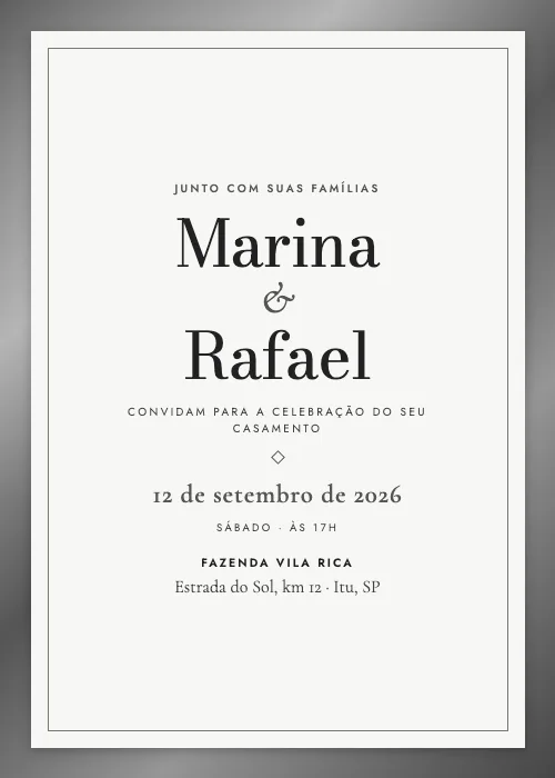 Convite de casamento Moldura Metálica Grafite, estilo de luxo