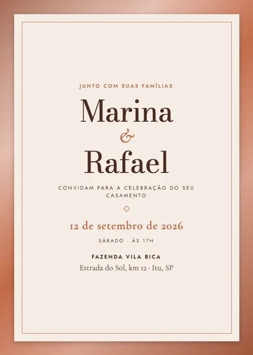 Convite de casamento Moldura Metálica Terracota, estilo de luxo