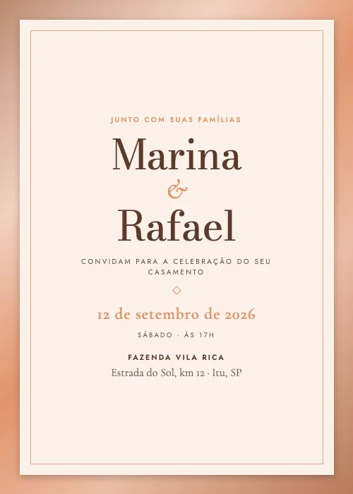 Convite de casamento Moldura Metálica Pêssego, estilo de luxo