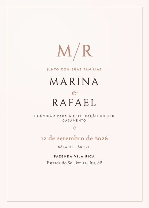 Convite de casamento Monograma Dourado Ouro rosé, estilo de luxo