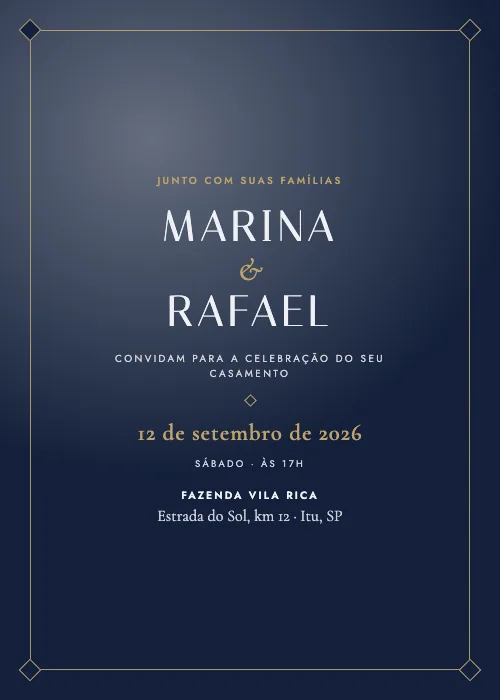 Convite de casamento Noite de Gala Marinho, estilo de luxo